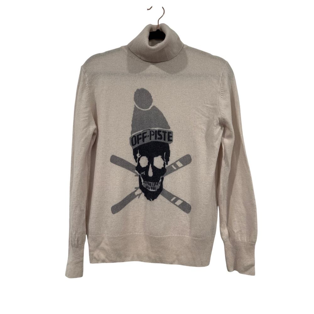 360 Cashmere Off Piste Skull Turtleneck Sweater, M
